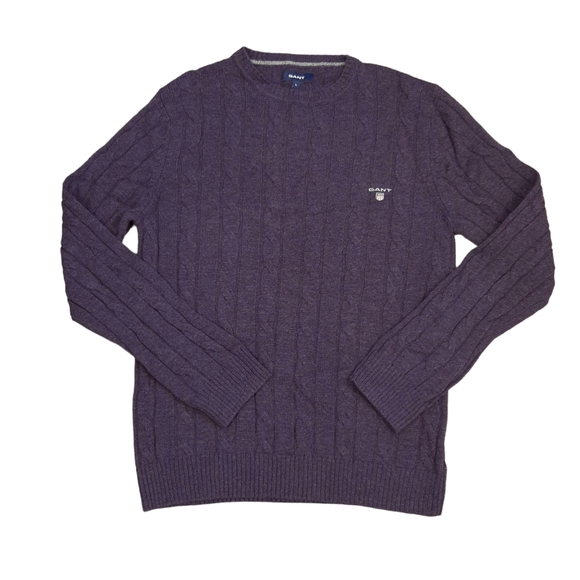 Gant Other - GANT Men's Crew Neck Cable Knit Jumper Sweater Size Large 100% Lambswool Purple
